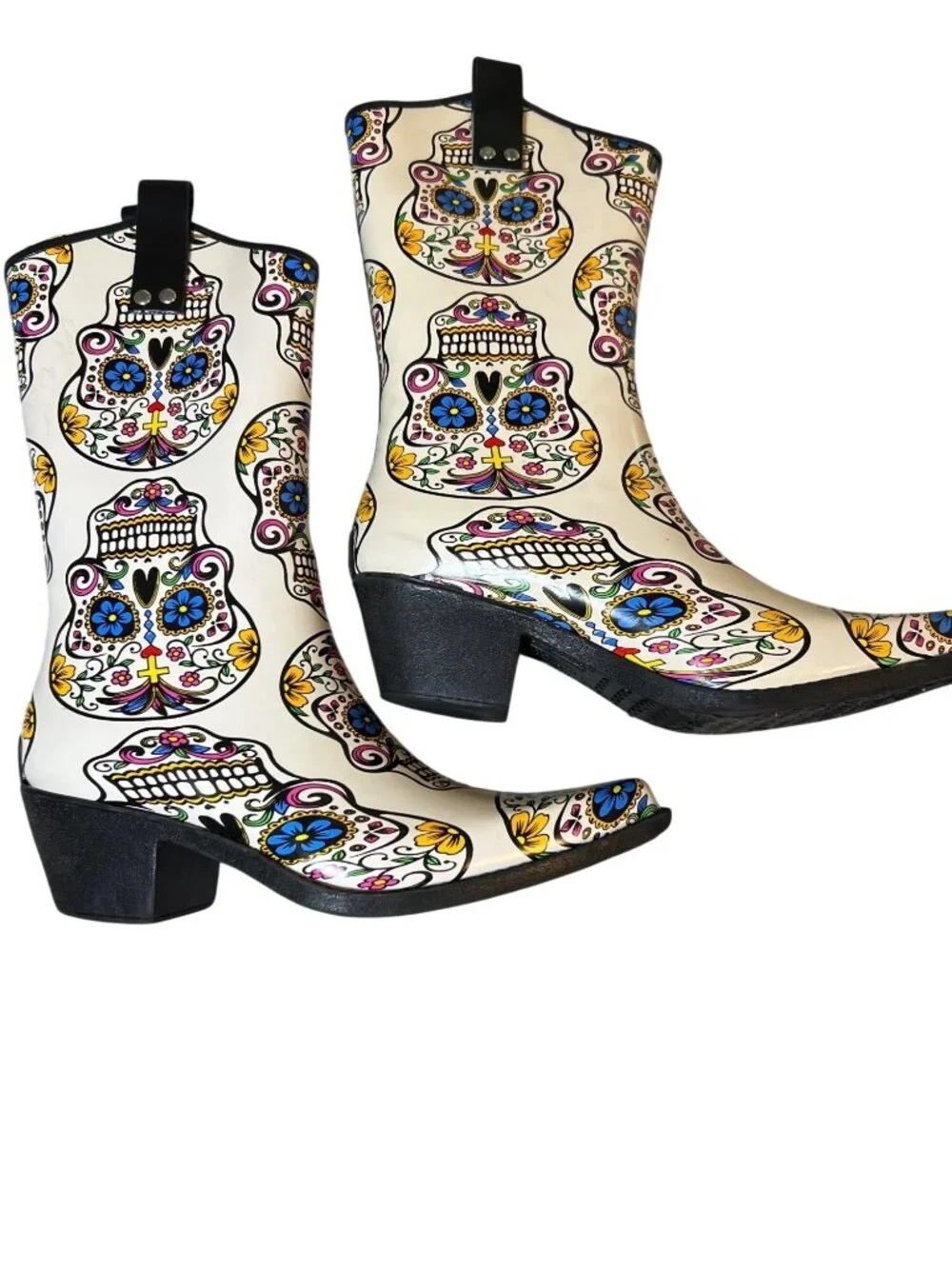 Blazin Roxx Roxy Sugar Skull Western Rain Boots Cream Size 8